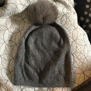 Sofia Cashmere knit Fur-Pom Hat, Gray